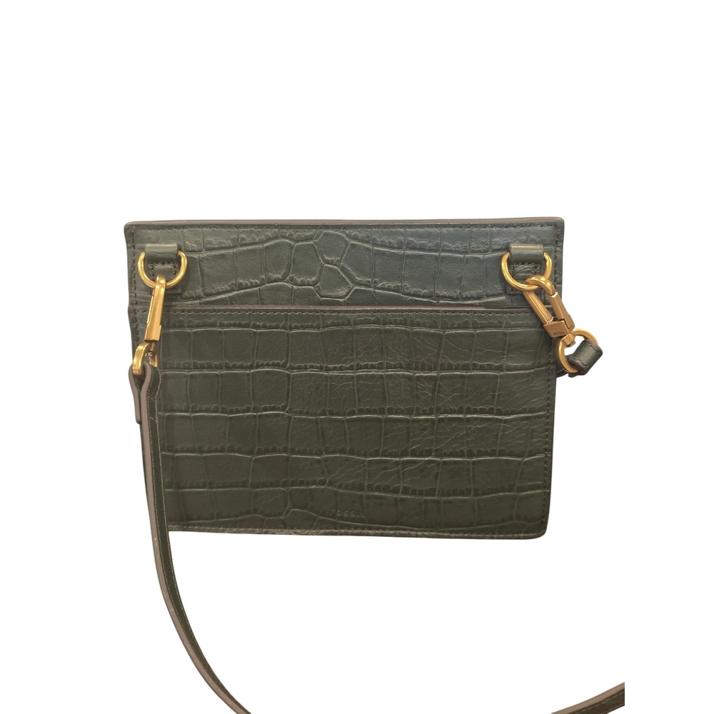 🆕️Fossil Forest Green Croc Embossed Leather Nubuck Suede Crossbody Bag Turnlock - Picture 11 of 15